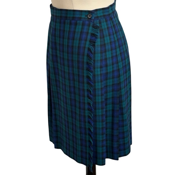 Talbots Women's Vintage-Style Pleated Fringe Detail Wrap Skirt, Green&Blue Sz12 - Picture 3 of 5